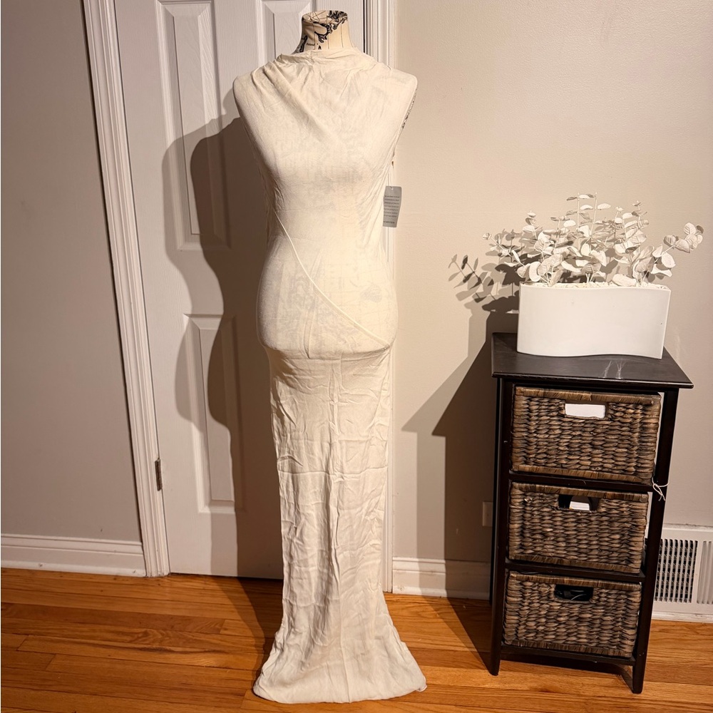 👹NWOT Rick Owens VICIOUS S/S 14 collection Linen LONG DRESS COWL MILK Gown Max 6